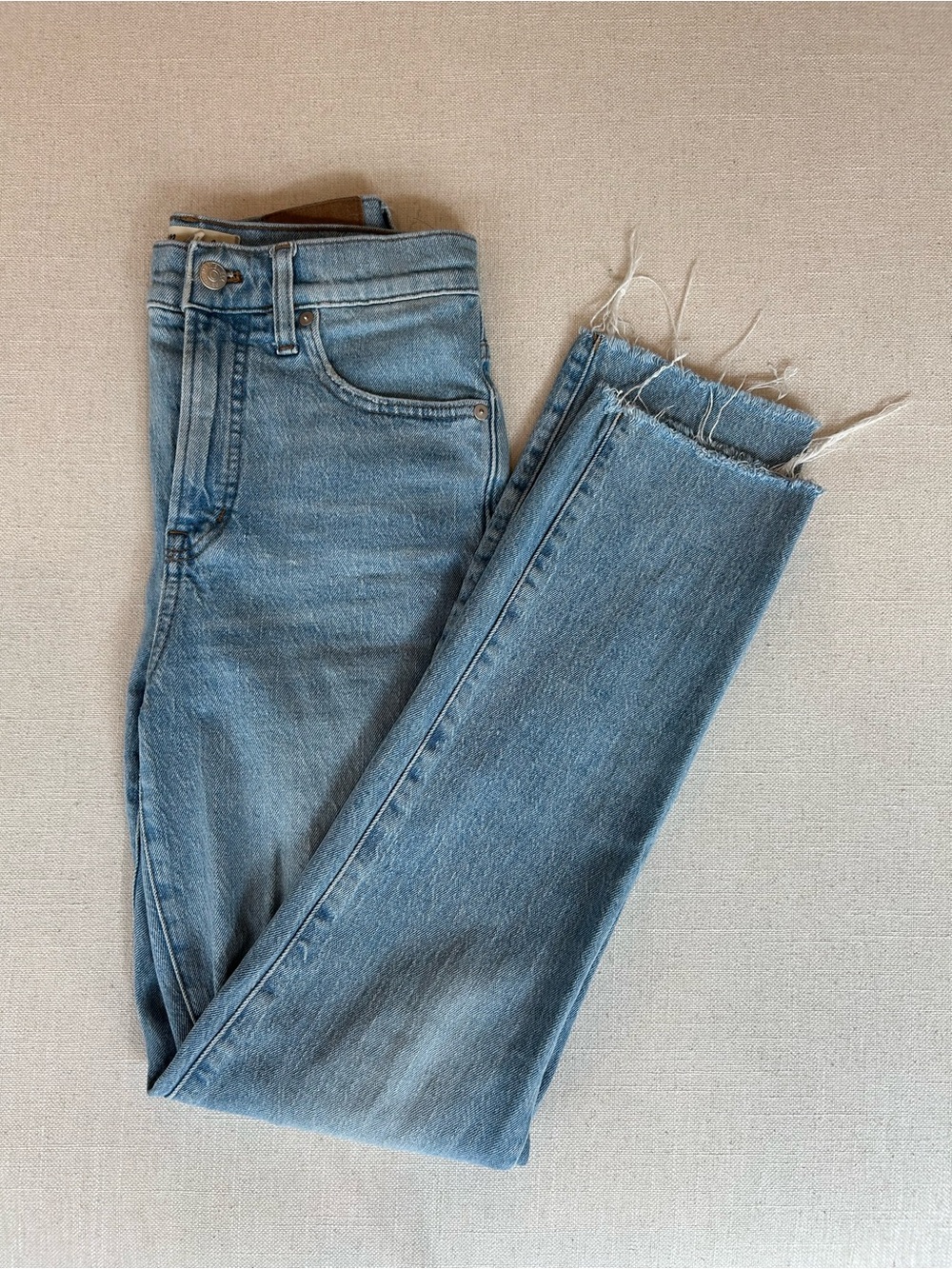 Madewell Light Blue Straight-Leg Jeans with Frayed Hem